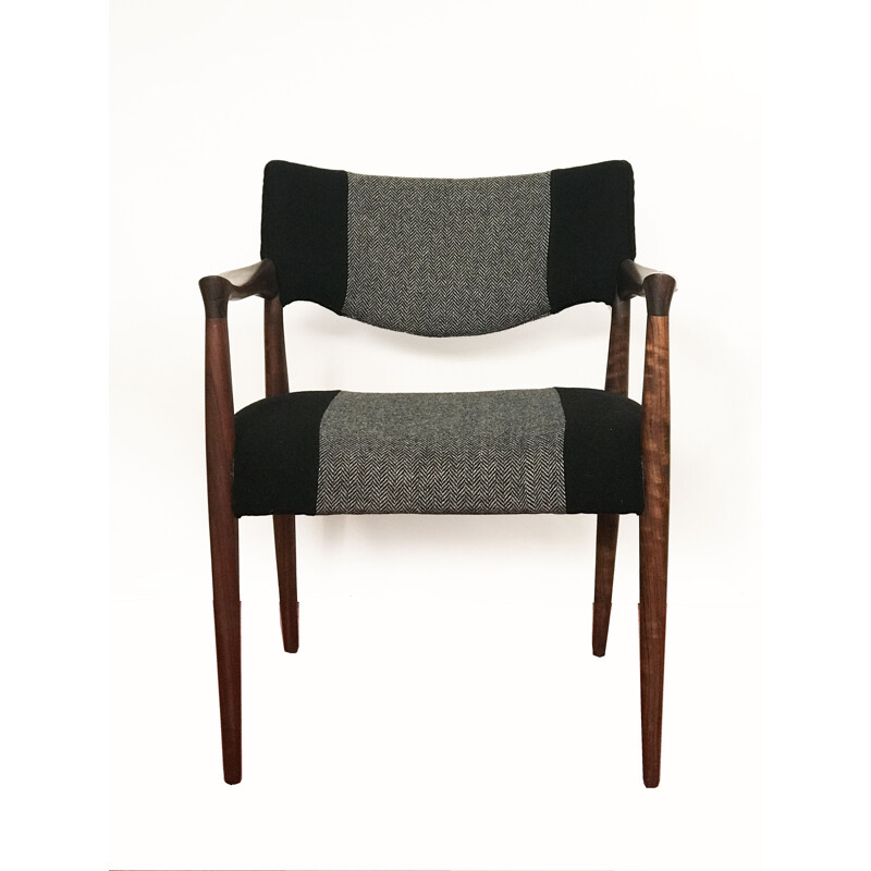 Rosewood Armchair with new black wool fabric, 1960s