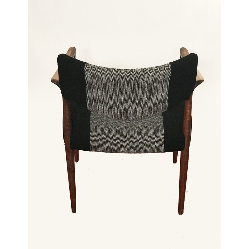 Rosewood Armchair with new black wool fabric, 1960s