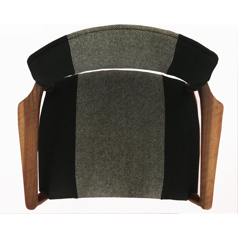 Rosewood Armchair with new black wool fabric, 1960s