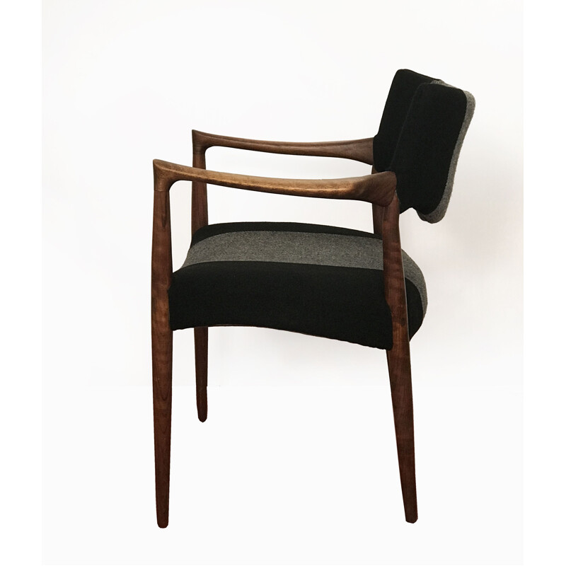 Rosewood Armchair with new black wool fabric, 1960s