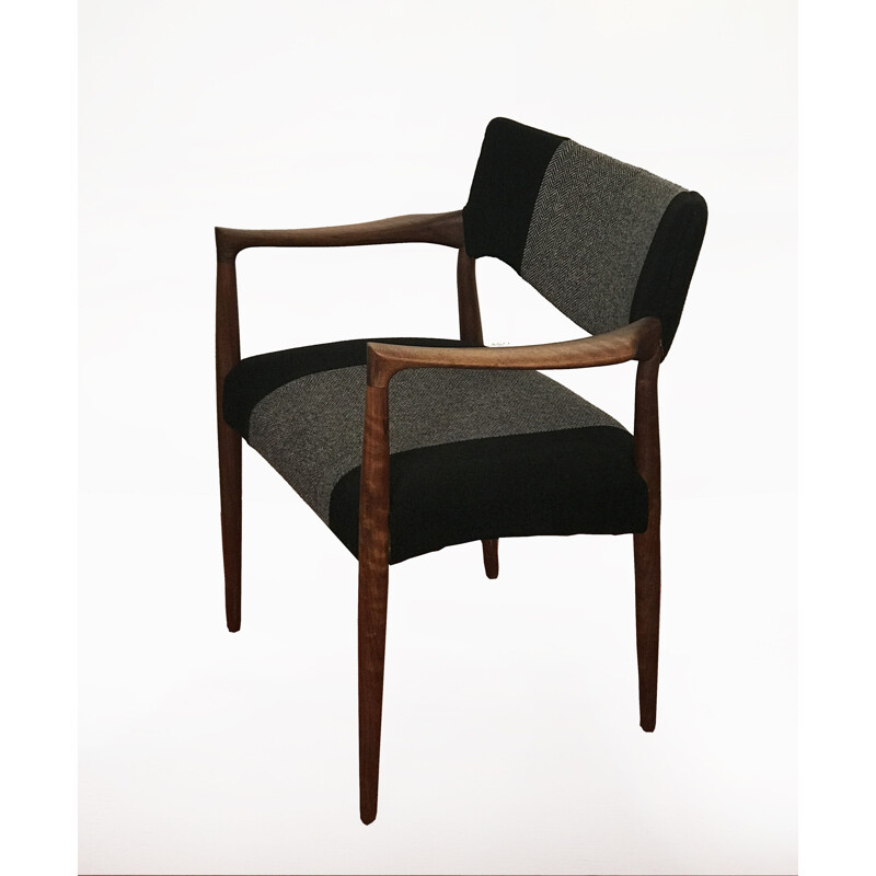 Rosewood Armchair with new black wool fabric, 1960s