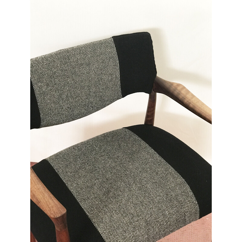 Rosewood Armchair with new black wool fabric, 1960s