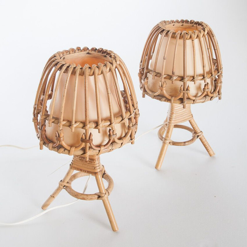 Pair of vintage rattan lamps to own in Spain 1970