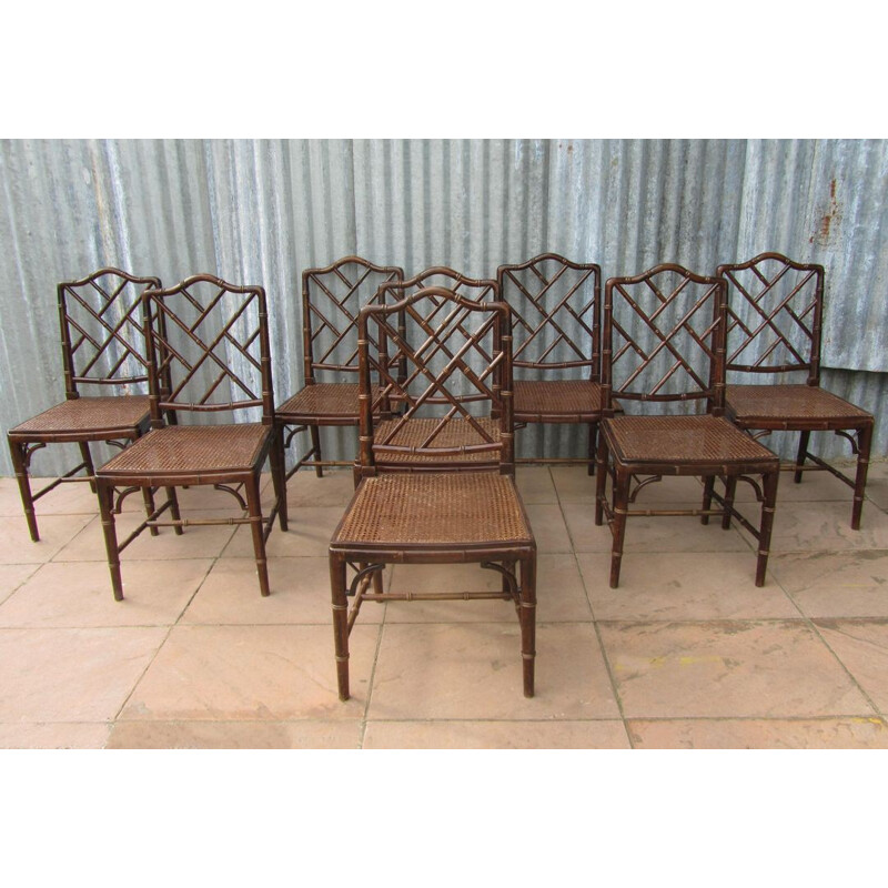 Set of 8 mid-century faux bamboo dining chairs - 1950s