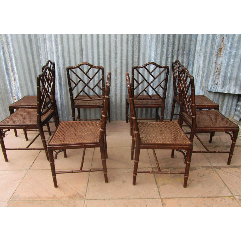 Set of 8 mid-century faux bamboo dining chairs - 1950s