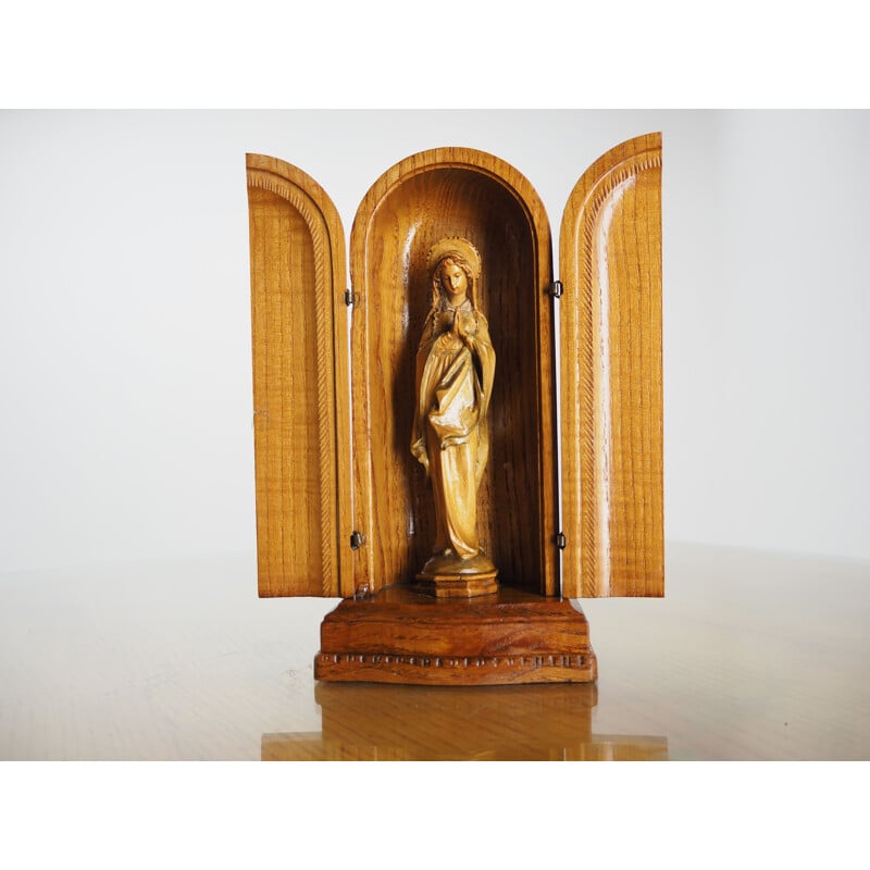 Escultura de madeira sagrada esculpida à mão Vintage