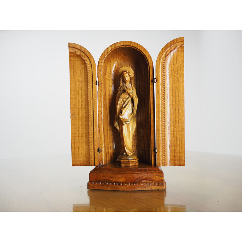 Sculpture vintage en bois sacré sculptée à la main autel