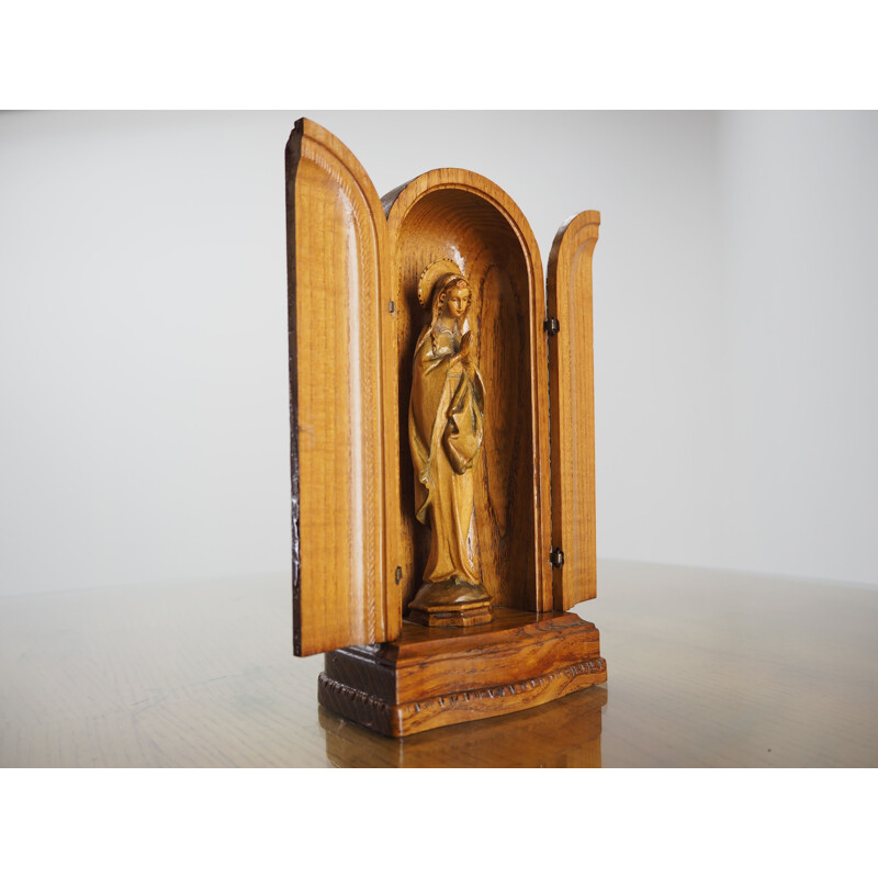 Sculpture vintage en bois sacré sculptée à la main autel