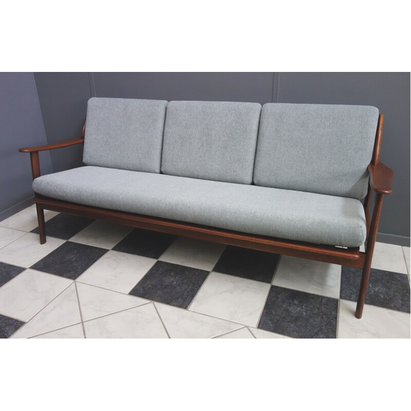 Vintage Teak and grey 3 seat sofa 1960s