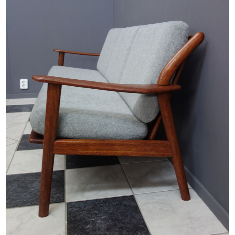 Vintage Teak and grey 3 seat sofa 1960s