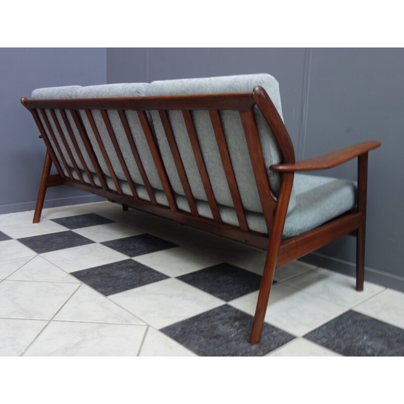 Vintage Teak and grey 3 seat sofa 1960s