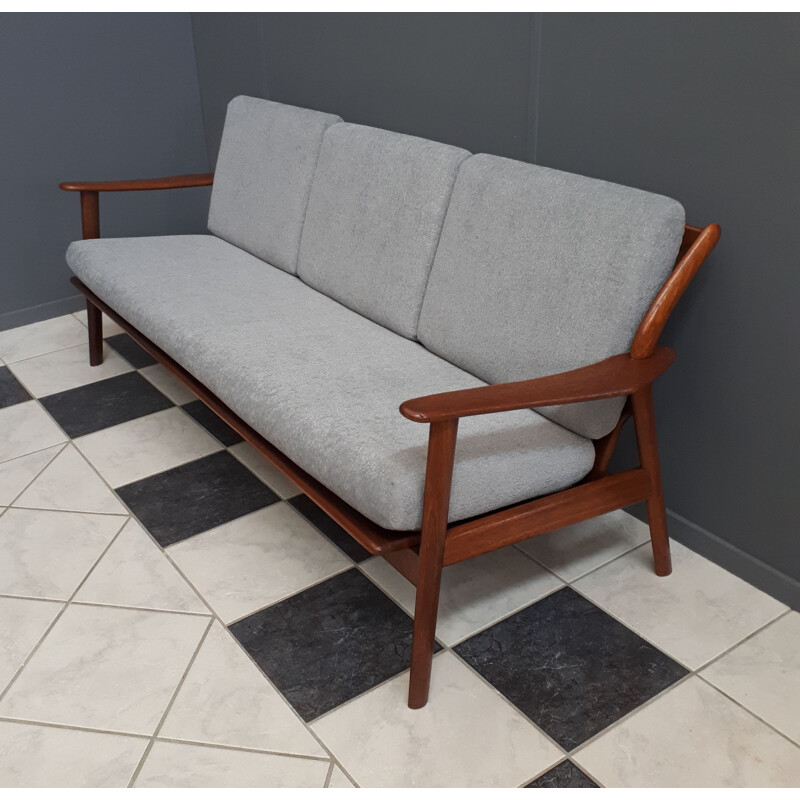 Vintage Teak and grey 3 seat sofa 1960s