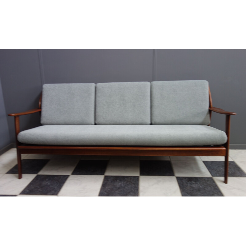 Vintage Teak and grey 3 seat sofa 1960s