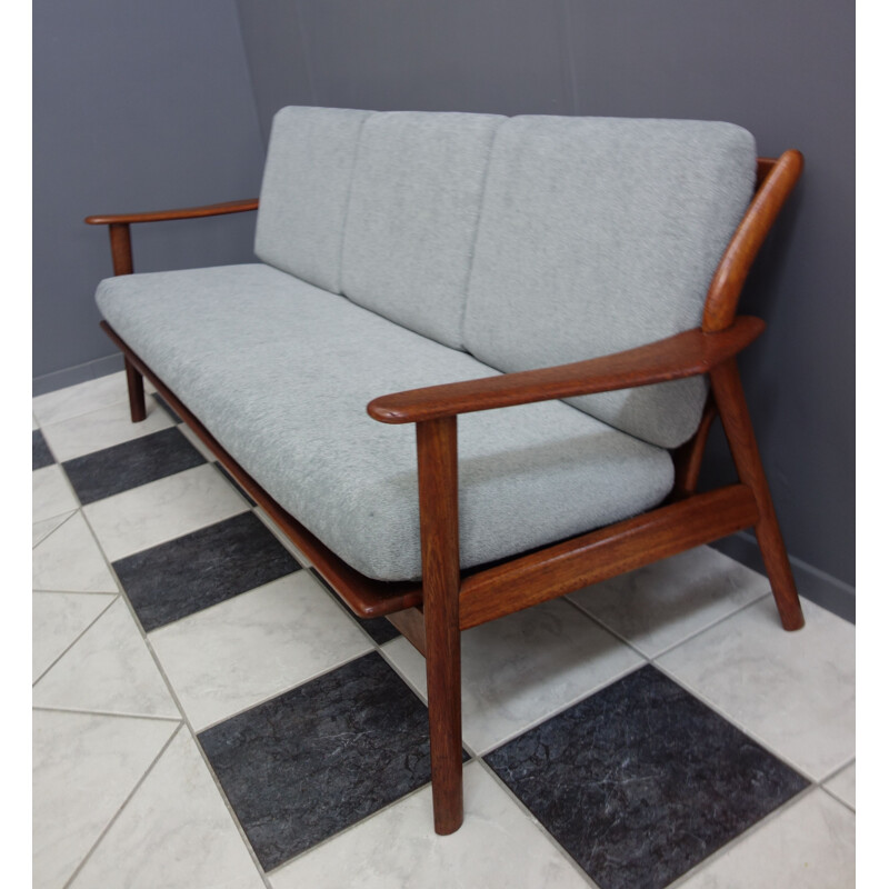 Vintage Teak and grey 3 seat sofa 1960s