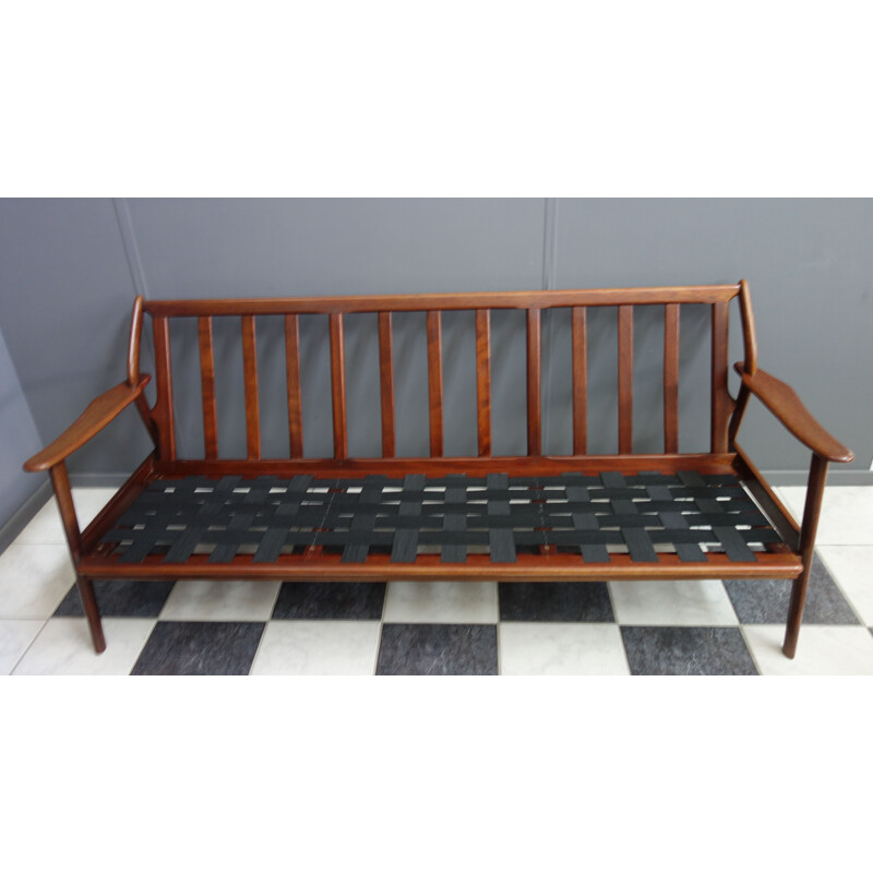 Vintage Teak and grey 3 seat sofa 1960s