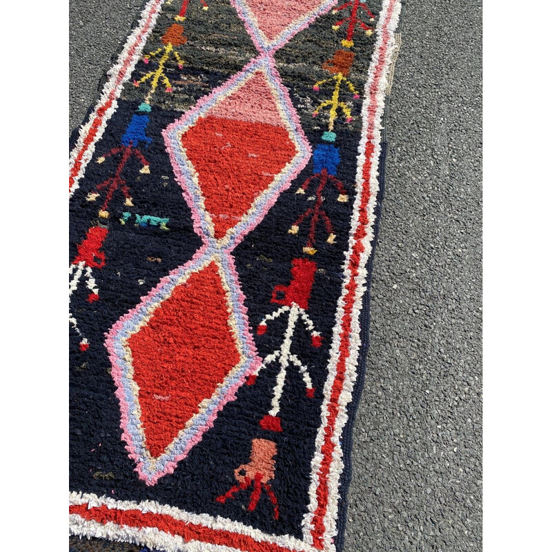 Vintage berber butcherouite corridor carpet