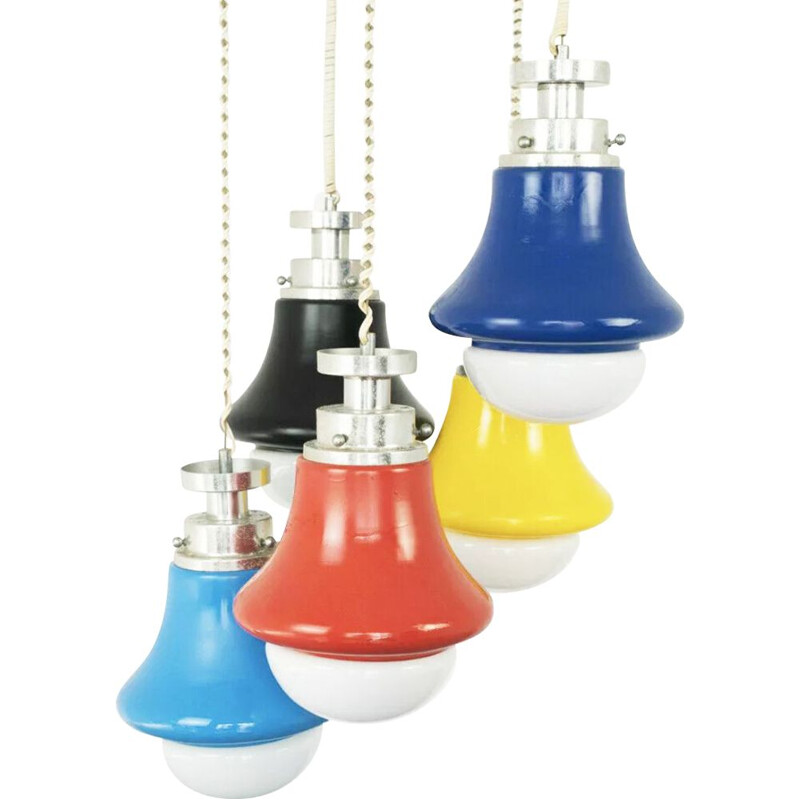 Vintage suspension chandelier 5 lights multicolor waterfall 1970