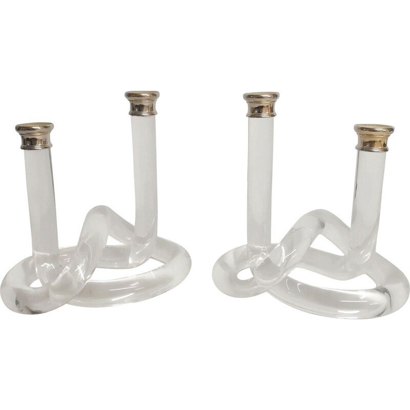 Pair of vintage dorothy thorpe lucite pretzel candle holders, 1960.