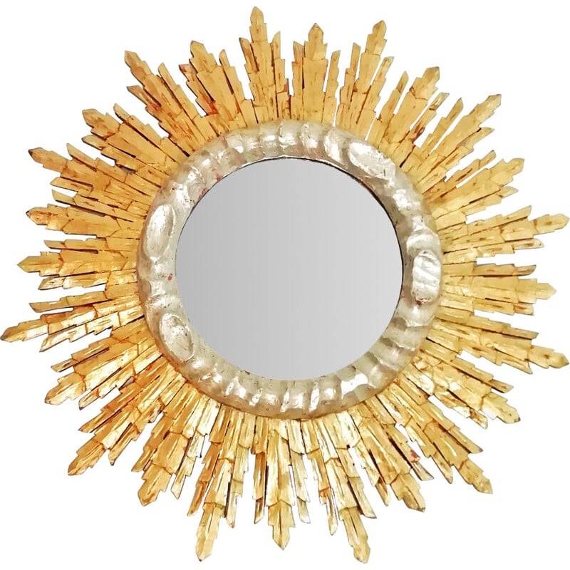 miroir soleil vintage - bois