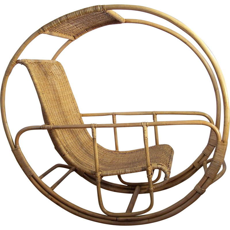 "Dondolo" rocking chair in rattan and wicker, Franco BETTONICA - 1964