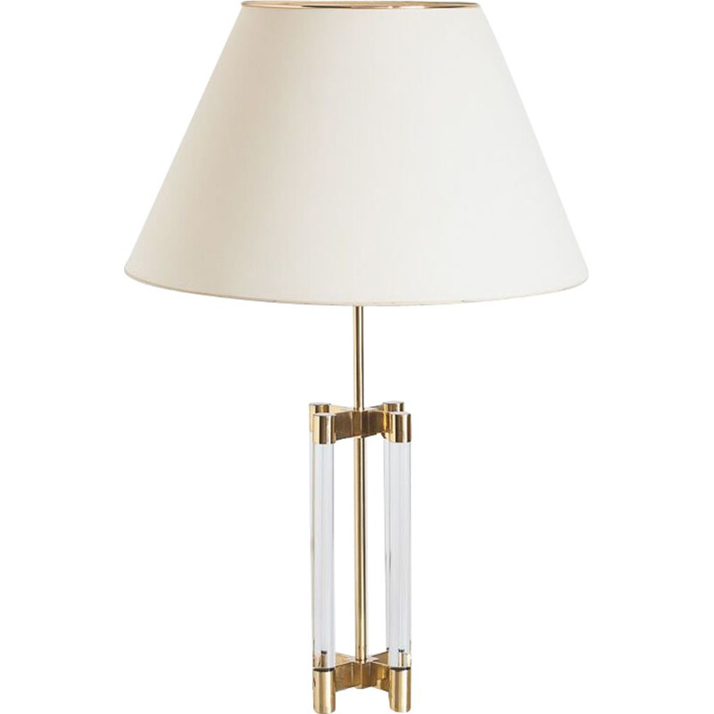 Vintage methacrylate and gold metal table lamp, Spain 1980
