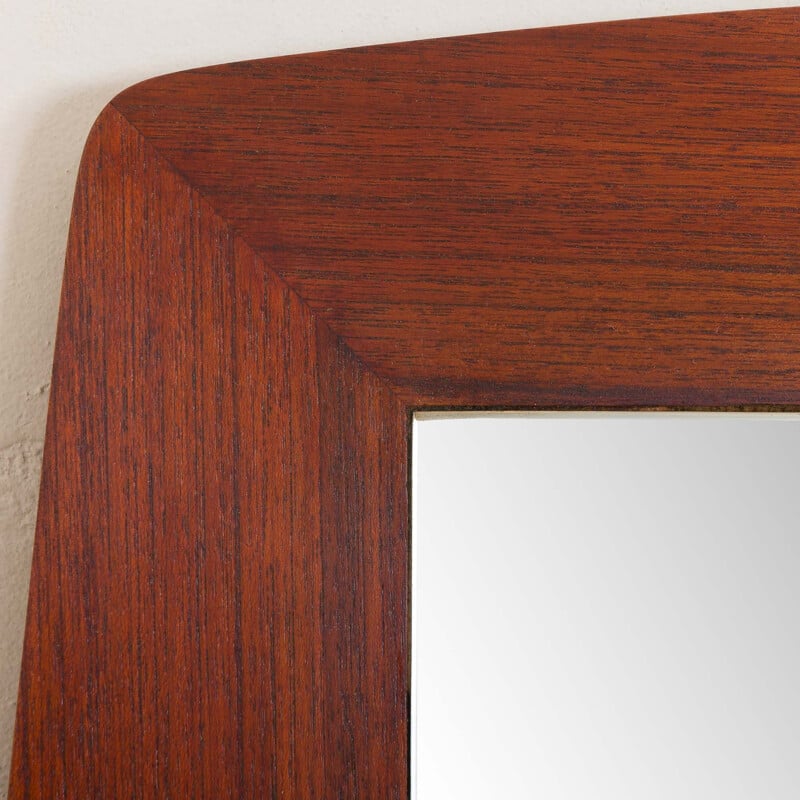 Vintage mirror wide curved teak frame Danish 1960s