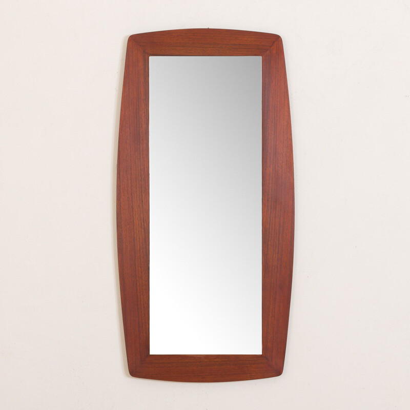 Vintage mirror wide curved teak frame Danish 1960s