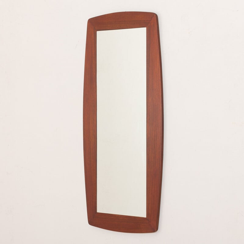 Vintage mirror wide curved teak frame Danish 1960s