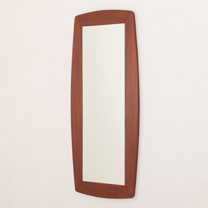 Vintage mirror wide curved teak frame Danish 1960s