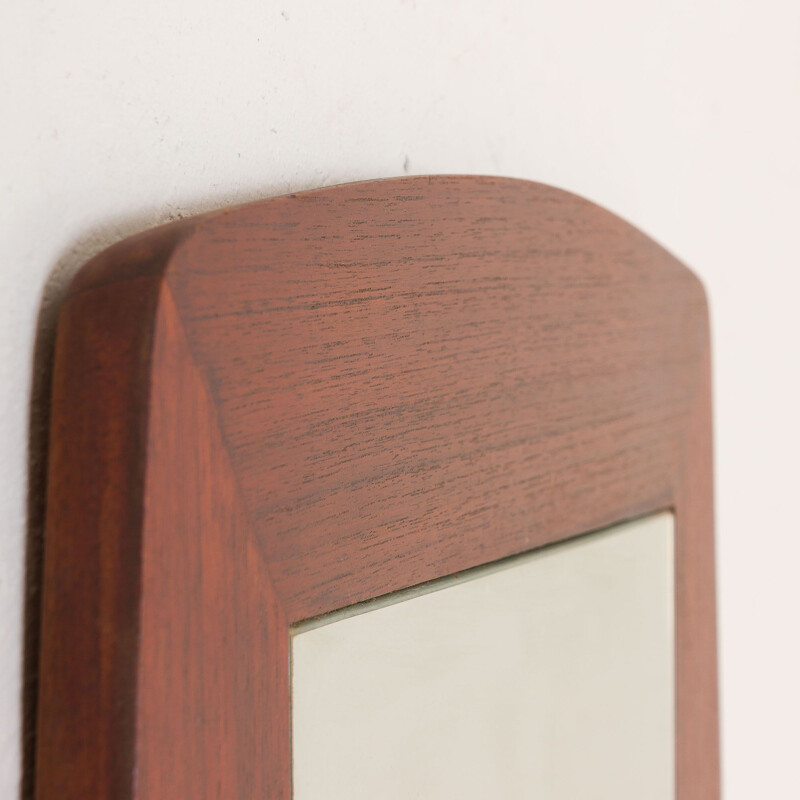 Vintage mirror wide curved teak frame Danish 1960s