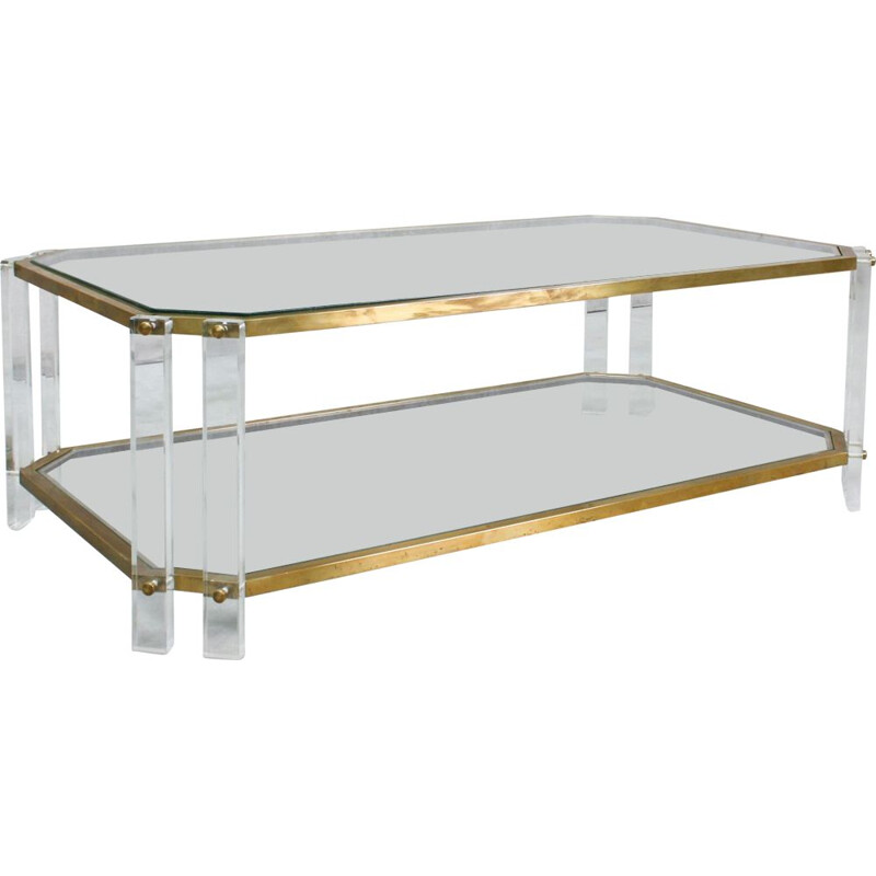 Vintage Brass and Acrylic Coffee Table, Italian 1970s