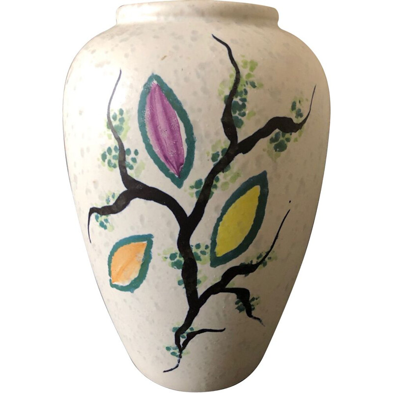 Vase vintage à décor de feuilles, 1950