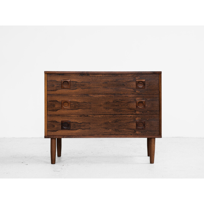 Midcentury chest of 3 drawers in rosewood with round drawer handles 1960s