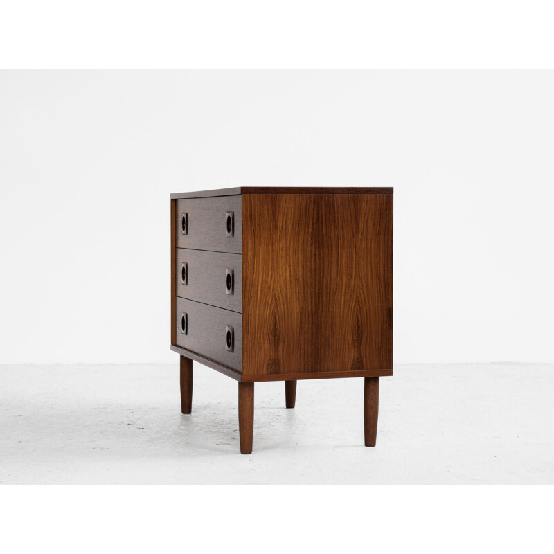 Midcentury chest of 3 drawers in rosewood with round drawer handles 1960s