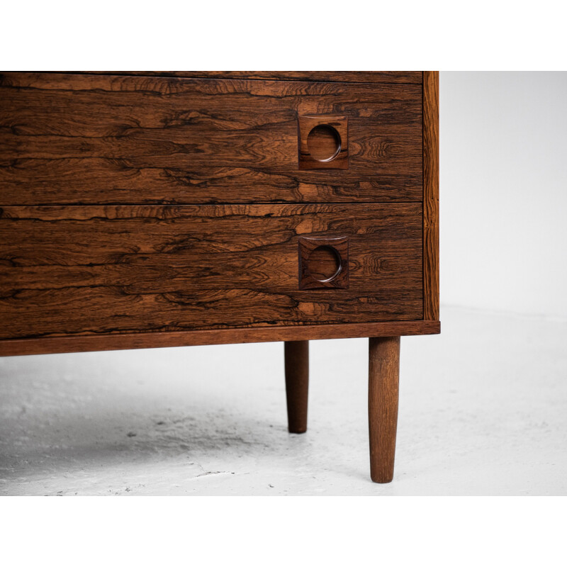 Midcentury chest of 3 drawers in rosewood with round drawer handles 1960s