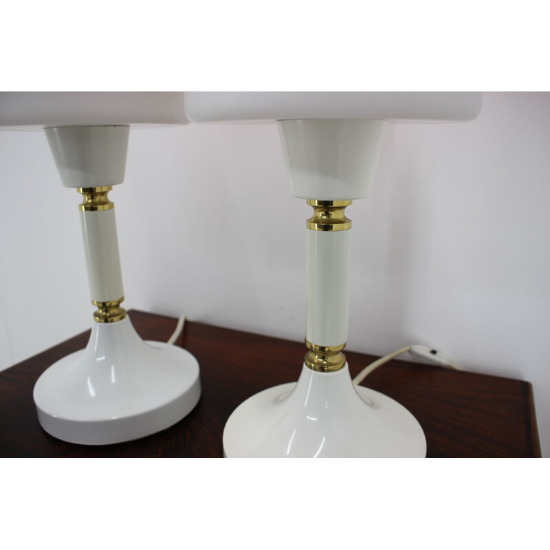 Pair of vintage glass and brass table lamps, Czech1960