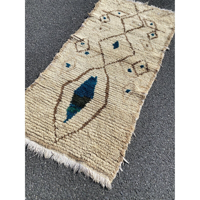 Vintage carpet in wool and cotton berbere azilal 