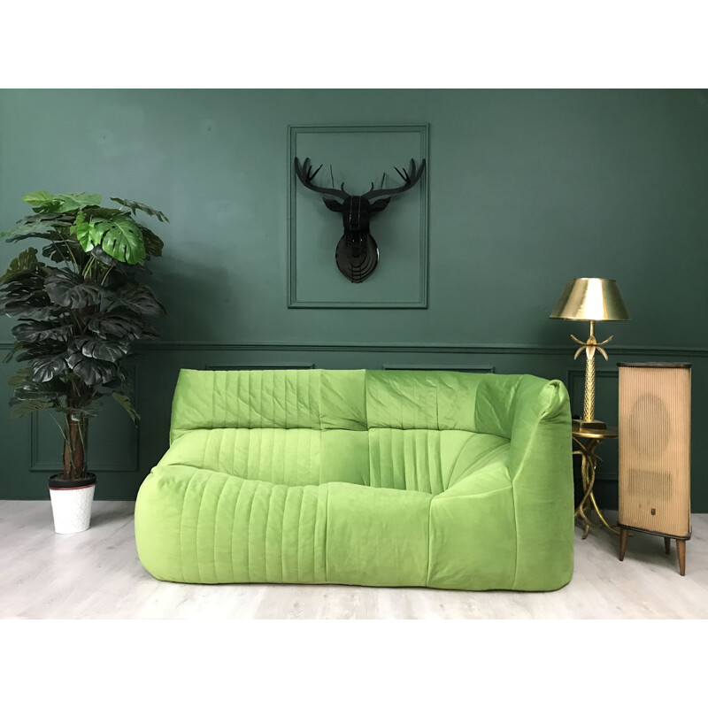 Vintage retro green 2 seater corner sofa Aralia for Ligne Roset French  1982s