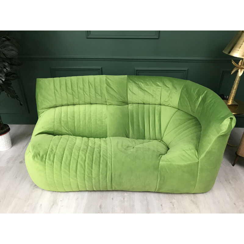 Vintage retro green 2 seater corner sofa Aralia for Ligne Roset French  1982s