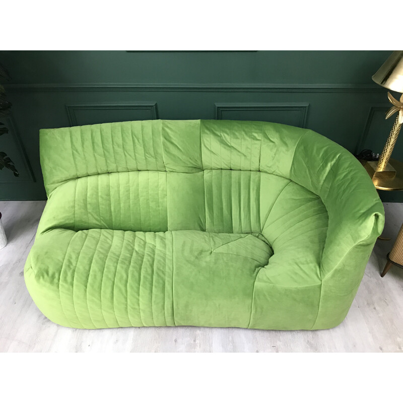 Vintage retro green 2 seater corner sofa Aralia for Ligne Roset French  1982s