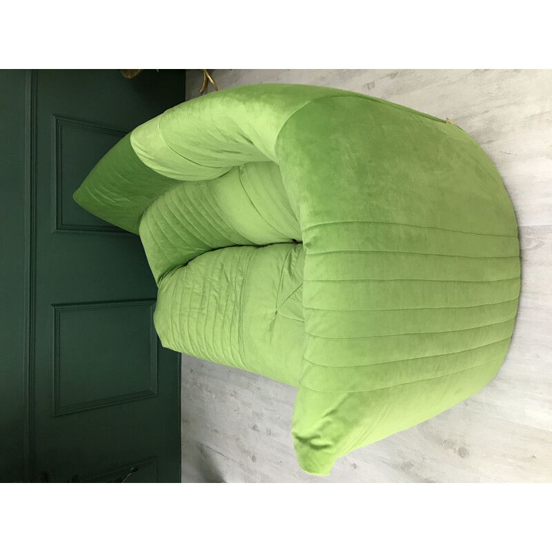 Vintage retro green 2 seater corner sofa Aralia for Ligne Roset French  1982s