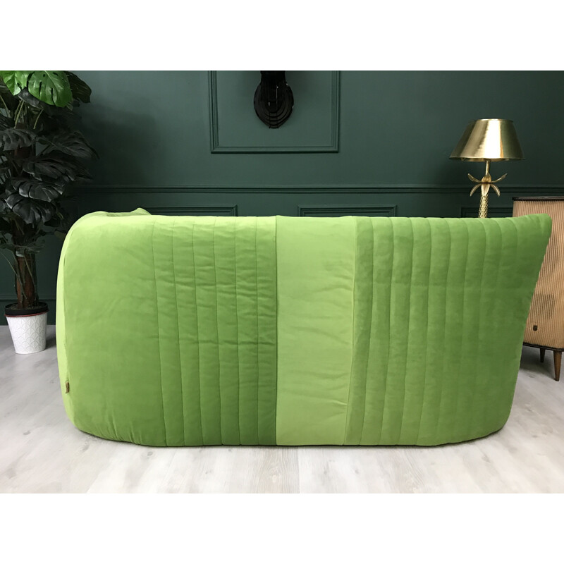 Vintage retro green 2 seater corner sofa Aralia for Ligne Roset French  1982s