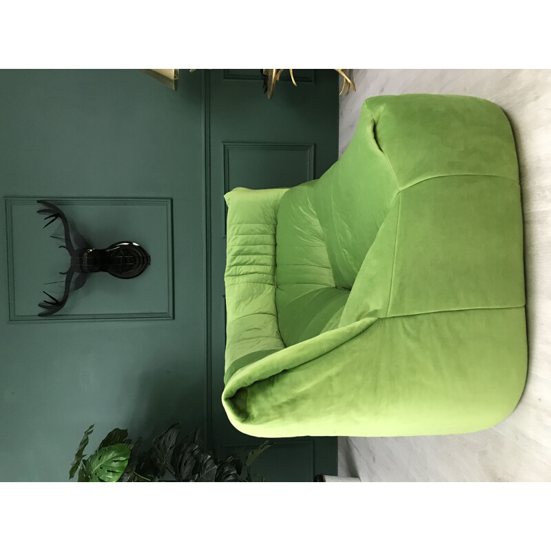 Vintage retro green 2 seater corner sofa Aralia for Ligne Roset French  1982s