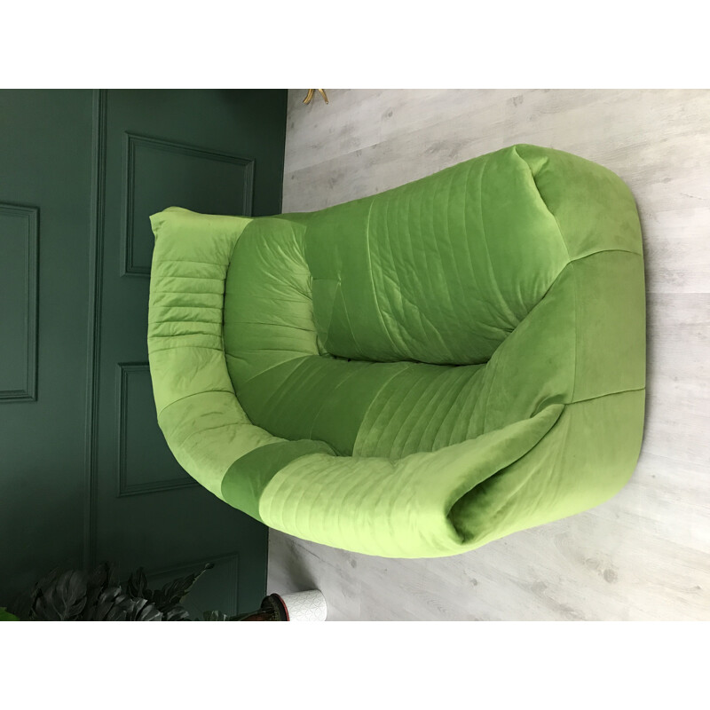 Vintage retro green 2 seater corner sofa Aralia for Ligne Roset French  1982s