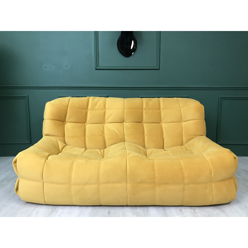 Vintage yellow mustard 2-seater sofa KASHIMA for Ligne Roset French 1980s