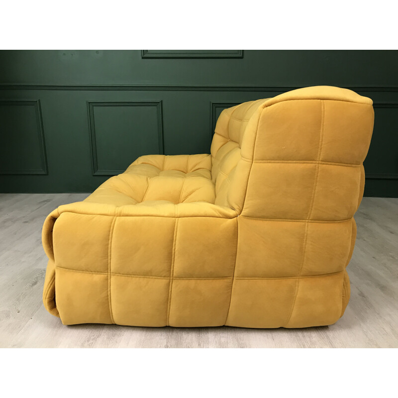 Vintage yellow mustard 2-seater sofa KASHIMA for Ligne Roset French 1980s