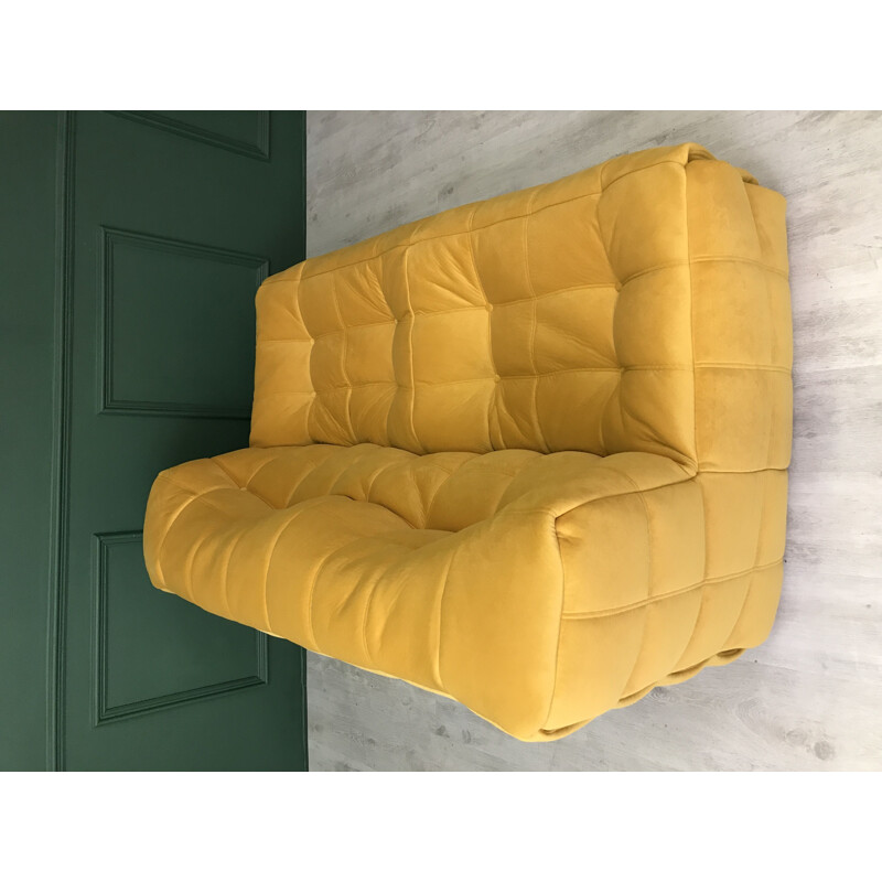 Vintage yellow mustard 2-seater sofa KASHIMA for Ligne Roset French 1980s