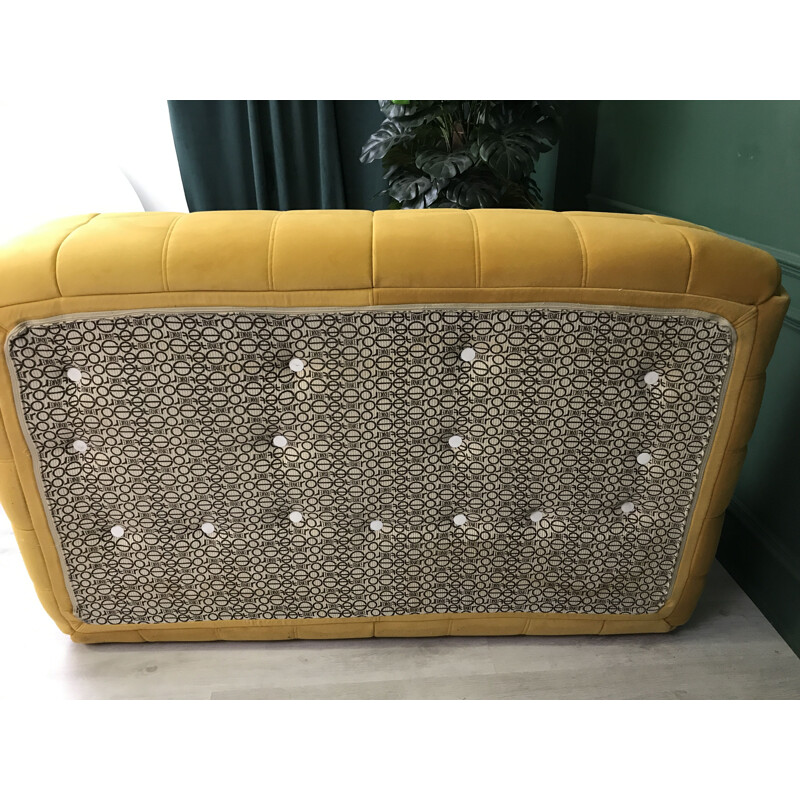 Vintage yellow mustard 2-seater sofa KASHIMA for Ligne Roset French 1980s