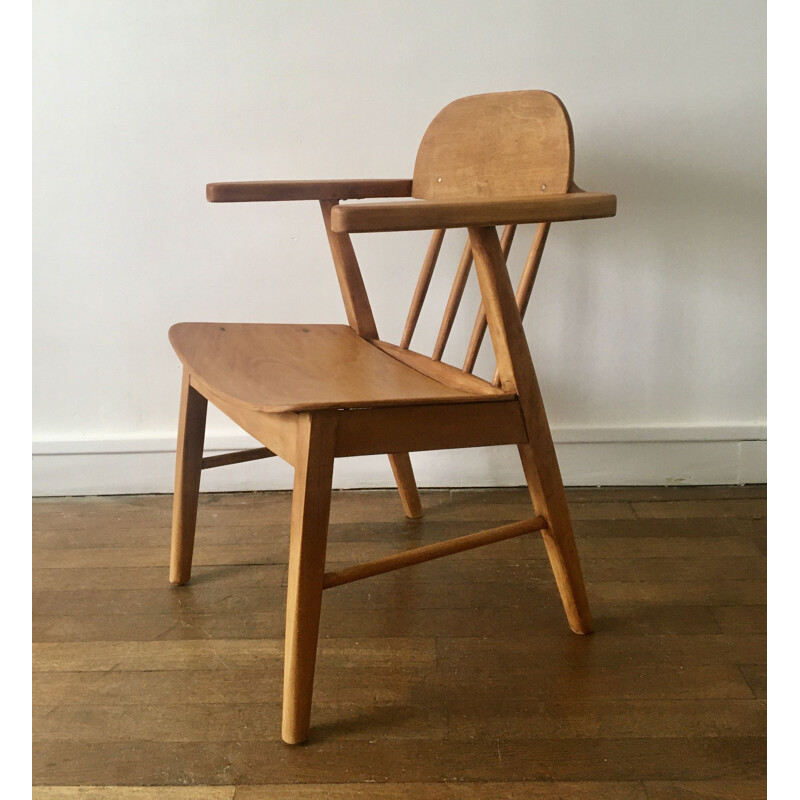 Vintage wooden armchair blond 1950