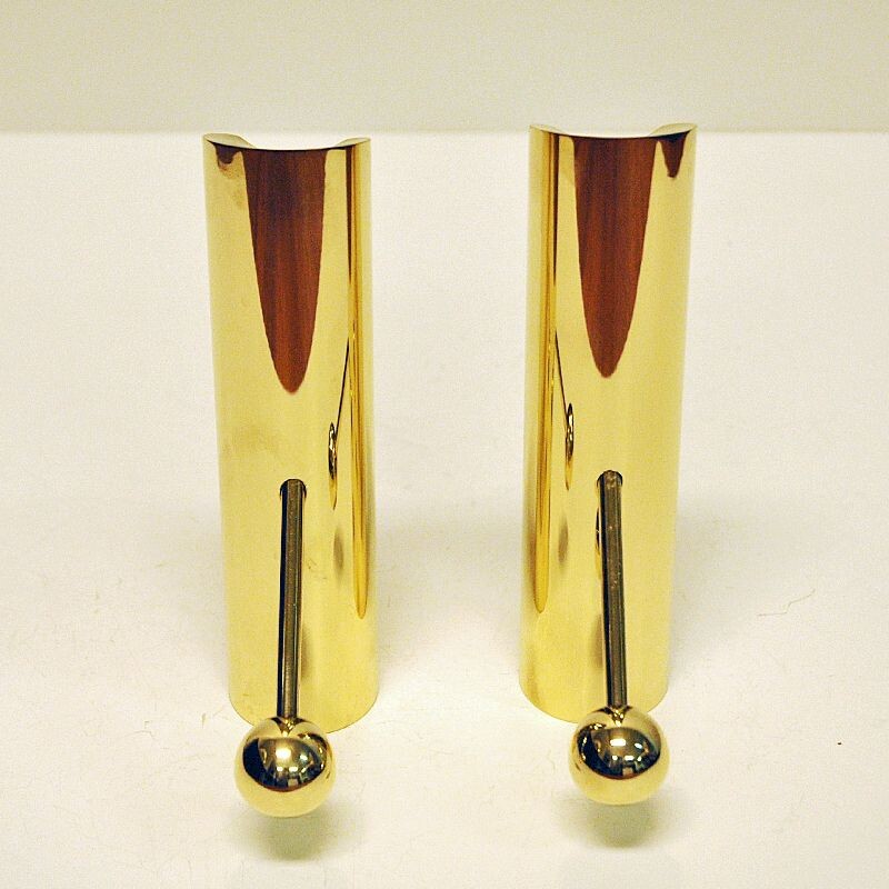 Vintage Brass candle holder pair Variabel by Pierre Forsell for Skultuna, Sweden 1960s